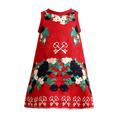 红色刺绣女童21童装公主连衣裙