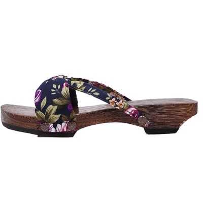 中国风桐木双带花朵女和服木拖鞋