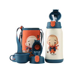 杯具熊儿童保温杯一禅小和尚带吸管水杯子幼儿园三用盖小学生水壶