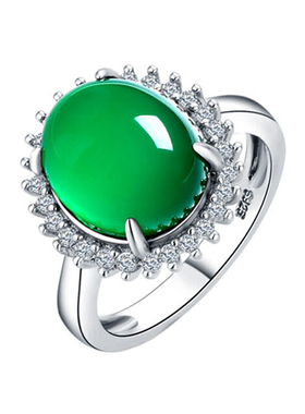 天然绿玉髓繁花戒指宝玉石纯银