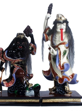 八爷黑白无常将军玻璃钢极彩摆件