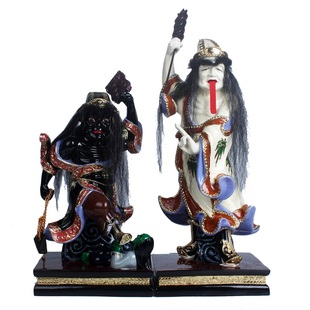 新品七爷八爷神像 黑白无常大二爷伯 谢范将军玻璃钢极彩站坐摆件