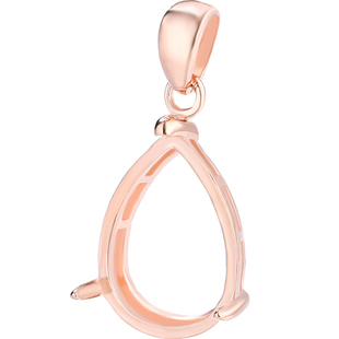 925银项链挂坠吊坠空托配件18K金水滴形镶嵌蜜蜡翡翠宝石空托配饰