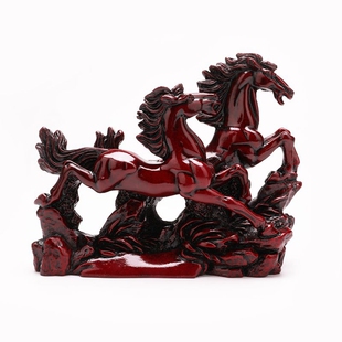 驿马奔腾树脂摆件家居客厅工艺饰品红色骏马双马桌面摆设装饰礼品