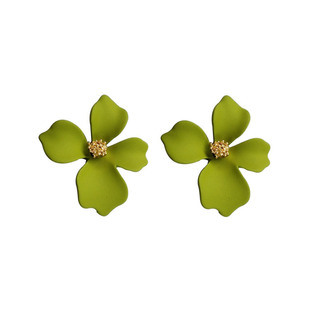 塑料针耳钉绿色个性日韩森系超仙花朵耳环女气质百搭防过敏耳饰品