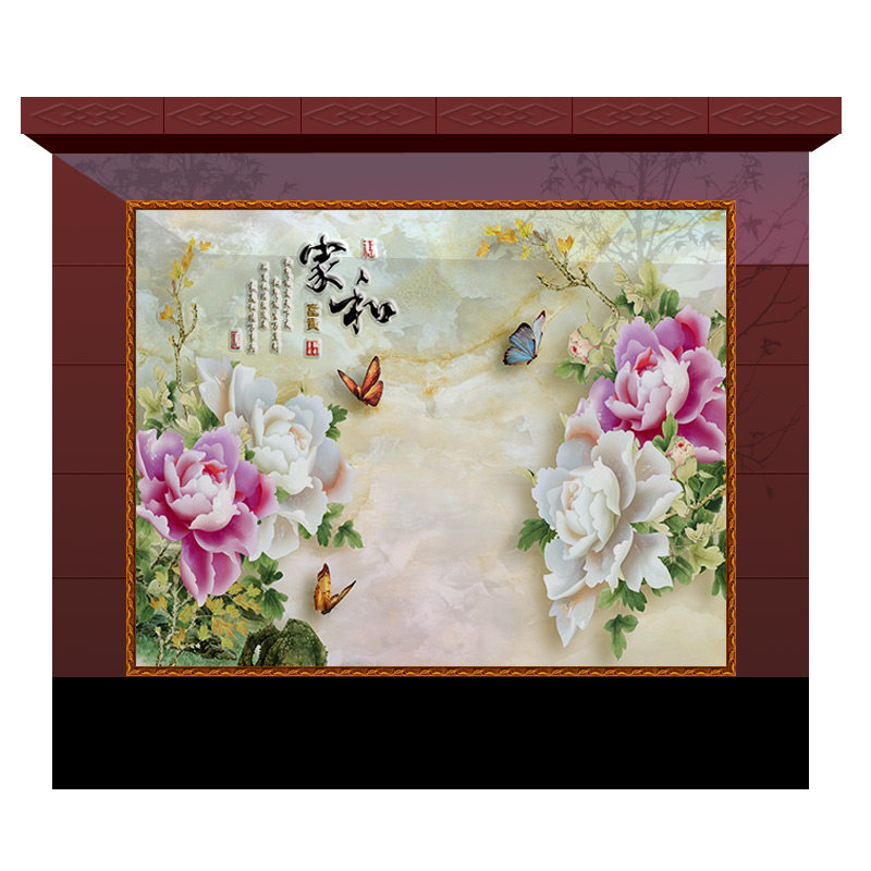 定制迎门墙照壁瓷砖背景庭院户外公司大型山水画福字室外墙砖别墅