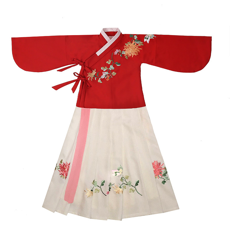 仙糖原创绣花国风儿童古风汉服女童装洋气超仙小童装防掉袄裙染菊