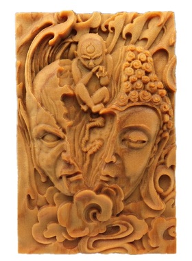 关公弥勒佛龙凤平安无事牌崖柏