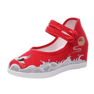 古装鞋子女改良汉服鞋内增高古风绣花鞋高跟配旗袍的鞋老北京布鞋