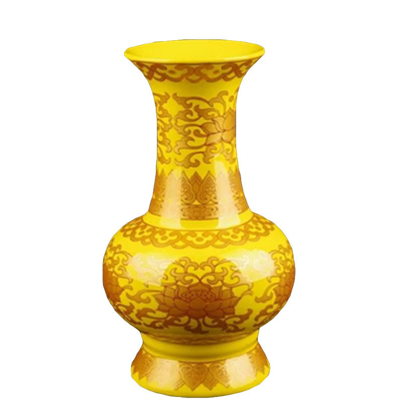 佛堂供佛花瓶陶瓷真金红莲花供瓶富贵净瓶台面佛具花瓶789寸包邮