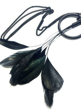 简约项链黑鸟羽毛毛衣链女
