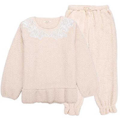 tutuanna睡衣秋冬套装女花朵刺绣珊瑚绒保暖加厚羊羔绒女士家居服