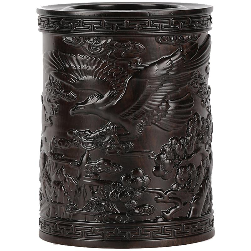 红木笔筒摆件大展鸿图工艺品