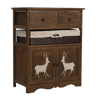 简约美式床头柜多功能收纳斗柜藤编框储物柜卧室置物柜复古床边柜