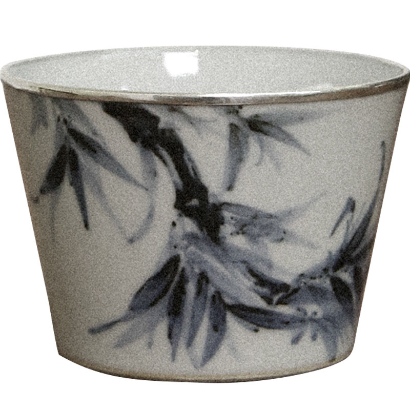 弥云手绘青花仿古银口个人茶杯
