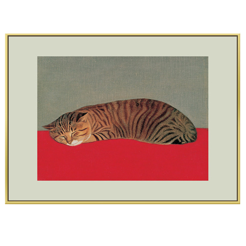 萌宠睡觉橘猫咪红色艺术风装饰画