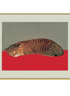 萌宠睡觉橘猫咪红色艺术风装饰画