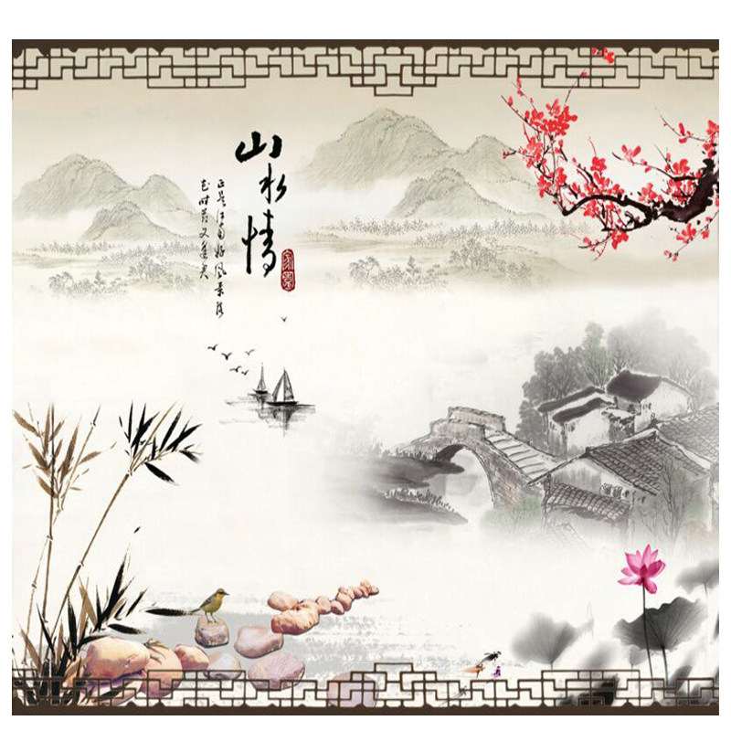 5D大型壁画田园山水风景客厅卧室电视背景墙纸3D立体无纺布壁纸
