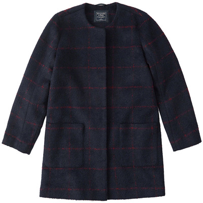 美国正品无领羊毛混纺毛呢大衣