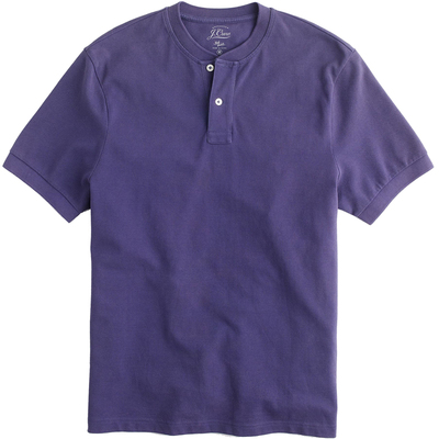 J.Crew珠地棉网眼全棉亨利领美式复古休闲水洗纯色短袖T恤男JCREW