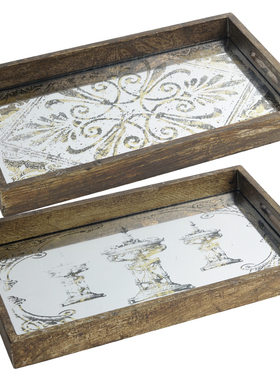 桌面镜面玻璃托盘木质收纳装饰盘