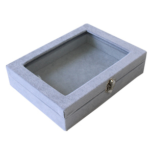 冰花灰绒珠宝箱首饰盒饰吊坠小装饰盒DIY配件盒麻布盒纯银装饰架