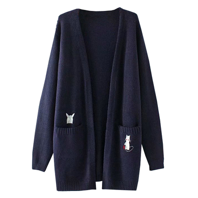 0毛衣微胖宽松纯色口袋绣花百搭