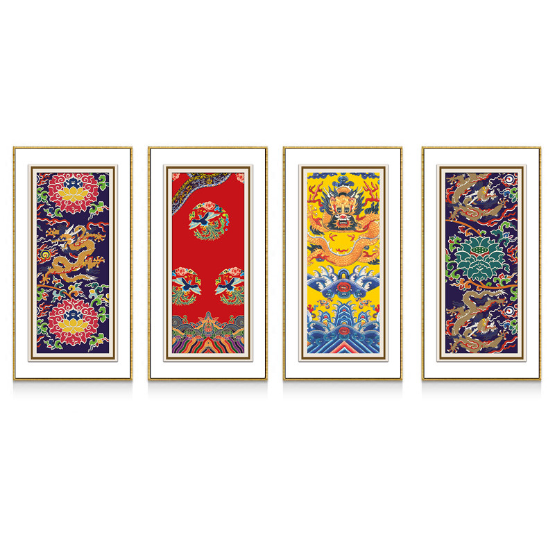 复古新中式风三联书房客厅装饰画