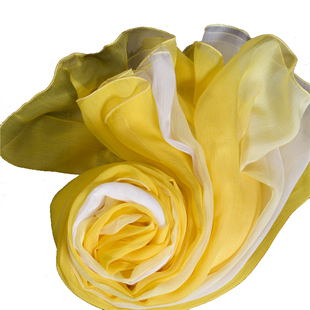 2025新款黄色桑蚕丝围巾长款渐变色真丝丝巾女秋冬保暖纱巾高级感