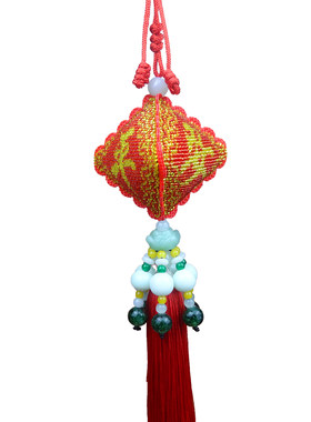 纯手工成品新款多彩红布平安福十字绣汽车挂件全珠绣车上吊坠包邮