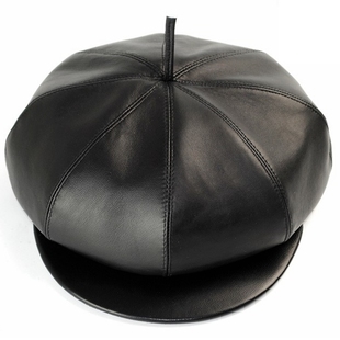刘宪福 高档中老年人老人真皮八角画家贝雷帽秋冬季保暖帽子男士