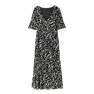 DI DVF连衣裙新品2023夏季新款裹身裙黑底白柳叶连衣裙