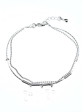 纯银复古十字架多层生日礼物手链