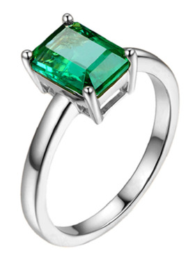 戒指祖母绿925纯银学生白领长方