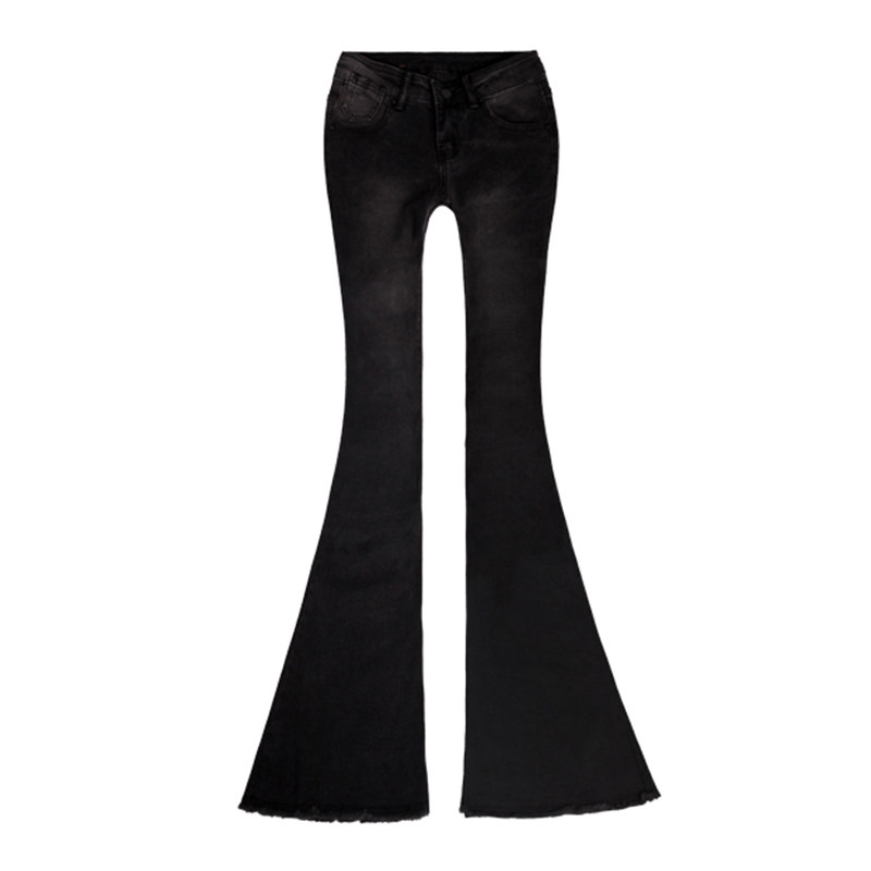 2026春季新品音率欧美低腰显瘦烟熏黑加长毛边大喇叭鱼尾牛仔裤女