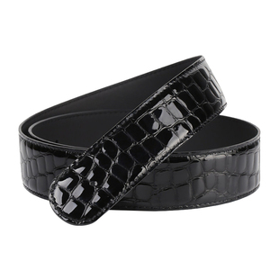 皮带男士无扣头亮面漆皮牛皮鳄鱼纹真皮平滑扣腰带圆头史蒂芬裤带
