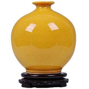 景德镇陶瓷器艺术花瓶家居中式仿古瓷黄色石榴瓶客厅玄关摆件大号