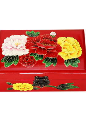 木质结婚礼盒复古带锁推光漆器