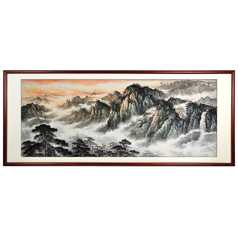 手绘旭日东升客厅办公室山水画