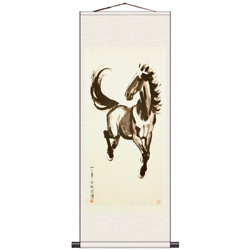 名家徐悲鸿国画公鸡动物画马图红叶喜鹊图猫咪图吉祥装饰挂画卷轴