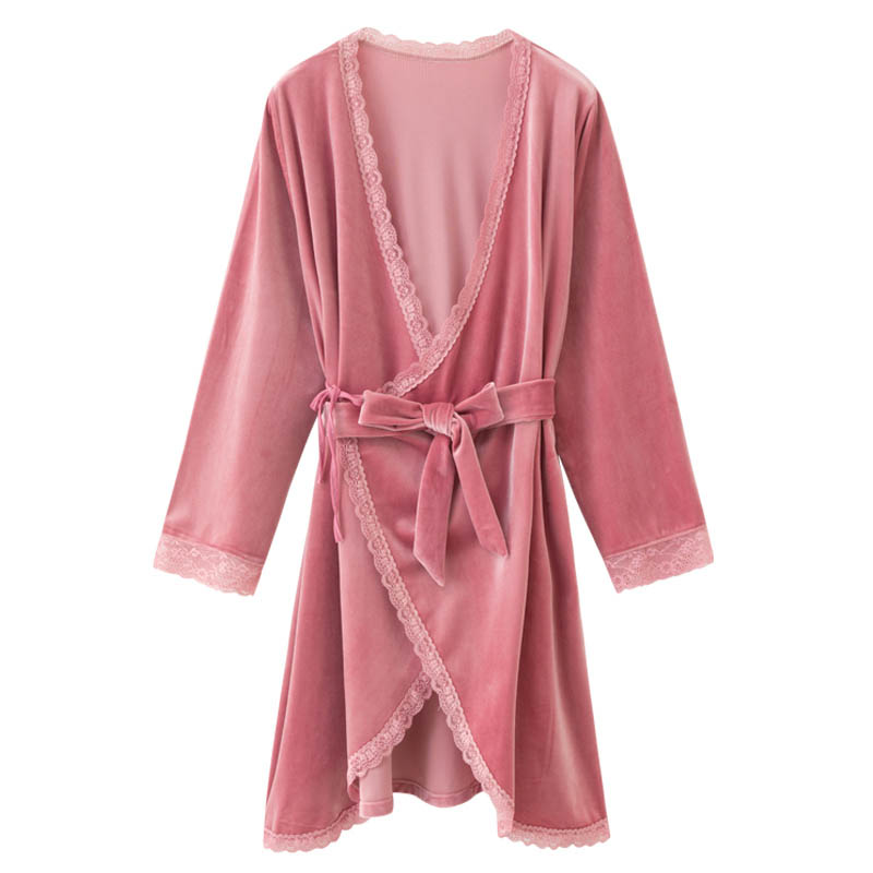 性感睡衣女秋冬季金丝绒短款睡袍春秋睡裙厚款老公浴袍家居服