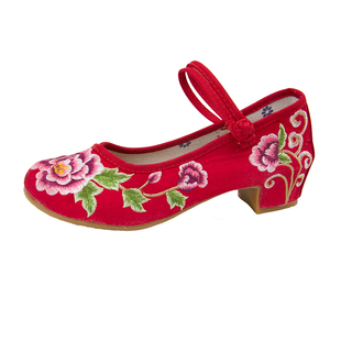 跳广场舞蹈鞋女绣花老北京布鞋四季秧歌腰鼓扇子舞红色表演出舞鞋