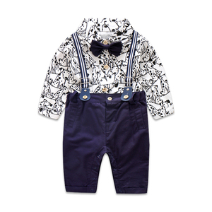 春秋童装男宝宝纯棉绅士背带裤外出服婴儿长袖休闲可爱斑点狗套装