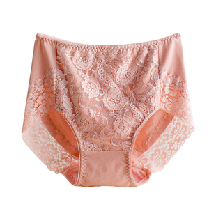 外贸内裤女原单日单出口日本高腰蕾丝边纯棉裆底收腹包臀女三角裤
