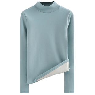 冬新韩版半高领纯白加绒保暖加厚体恤女装长袖上衣打底衫修身T恤