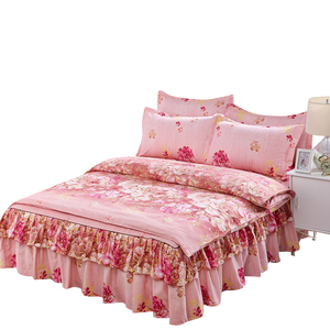 公主风加厚床裙磨毛四件套纯棉床罩婚庆全棉被套1.5/1.8m床上用品