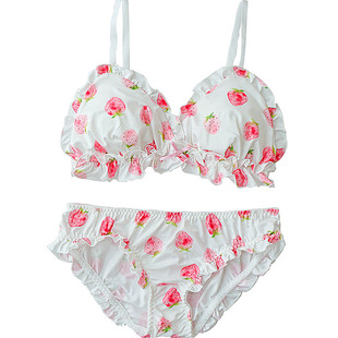 茶小啾印花可爱内衣软妹睡裙套装日系文胸无钢圈雪纺纱草莓睡衣