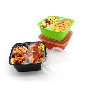 美式一次性餐盒双层正方形1000ml快餐盒1250ml外卖便当盖饭打包盒