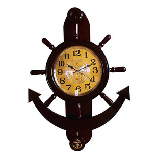 北极星实木挂钟/钟表客厅时尚/造型仿古/中式船舵/舵手/创意/古典