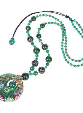 秋冬配饰绿项链琉璃女民族风长款